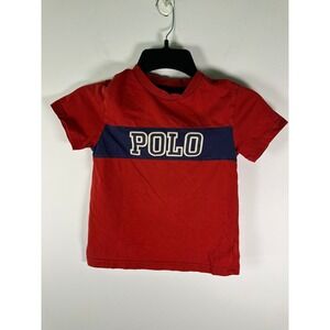 Polo Ralph Lauren T-Shirt Boys 4 Red Navy Chest Stripe POLO Graphic Short Sleeve